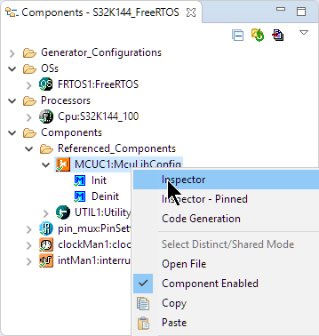 Inspector for the McuLibConfig component