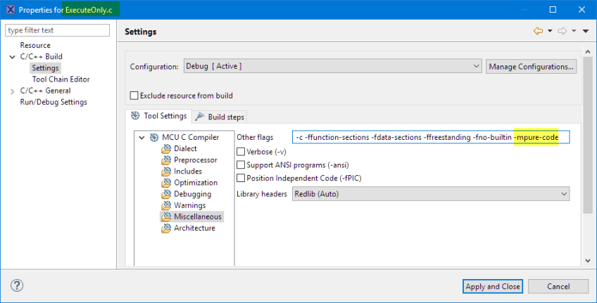 -mpure-code for a source file