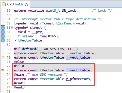 Name of Vector table ini CPU_Init.h