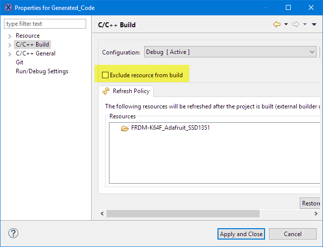 Unchecked Exclude Resource from build