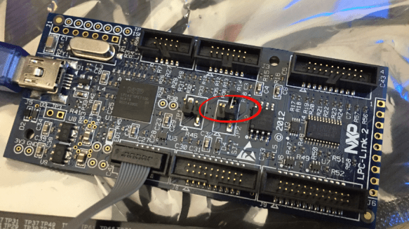 LPC-Link2 with JP2 (provide power to the target) REMOVED
