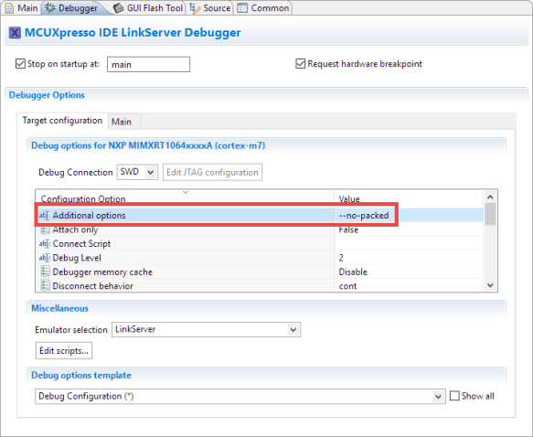 --no-packet option in LinkServer Launch configuration