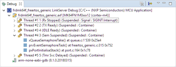 multiple freertos threads in debug view
