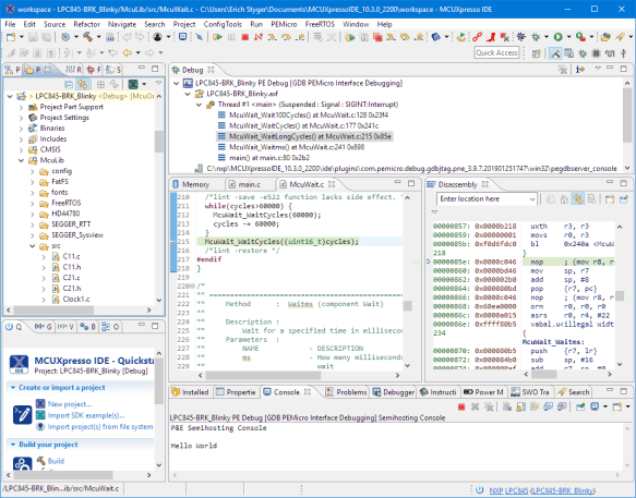 Debugging LPC845-BRK with MCUXpresso IDE 10.3.0