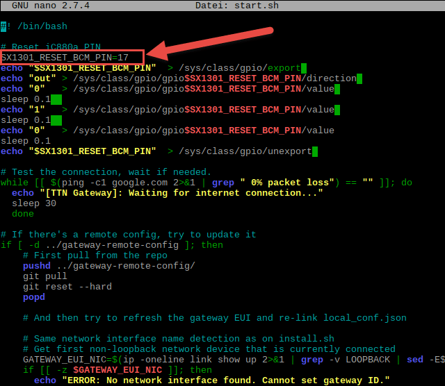 Reset pin number in start.sh