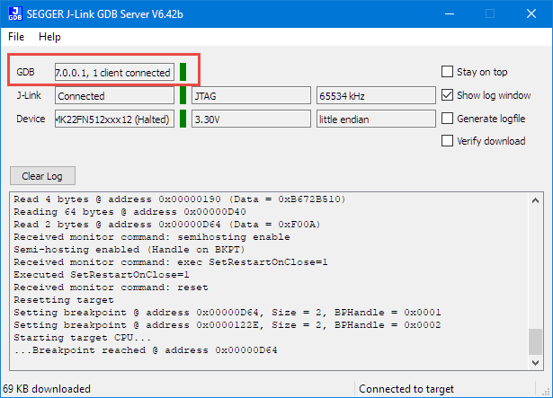 Connected to GDB Server