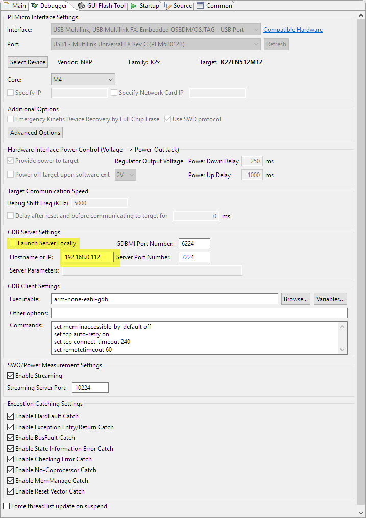 PEMicro Remote GDB Settings