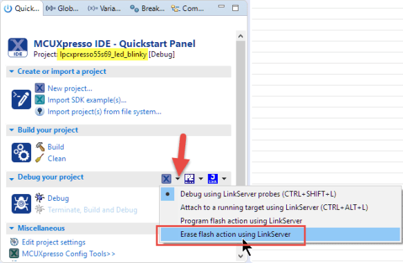 Erase Flash Using Linkserver