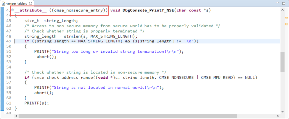 Function with cmse_nonsecure_entry attribute