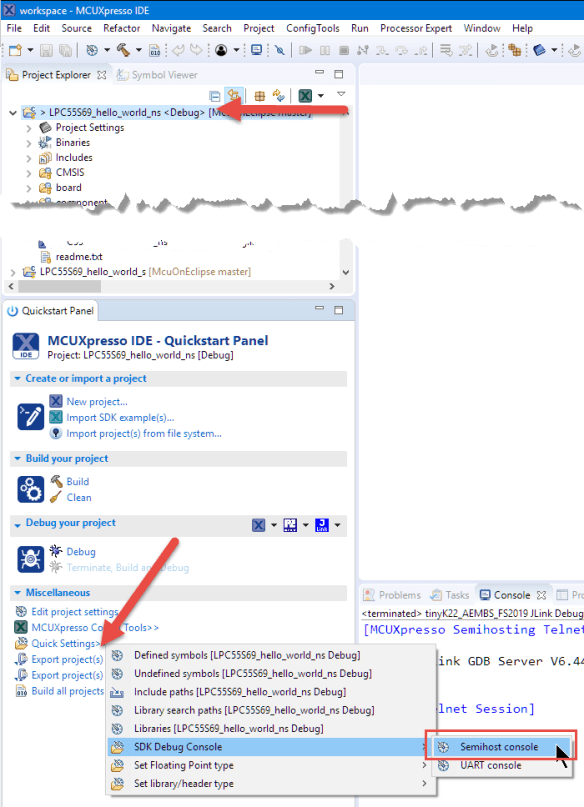 Setting Semihost Console