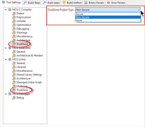 TrustZone Project Settings