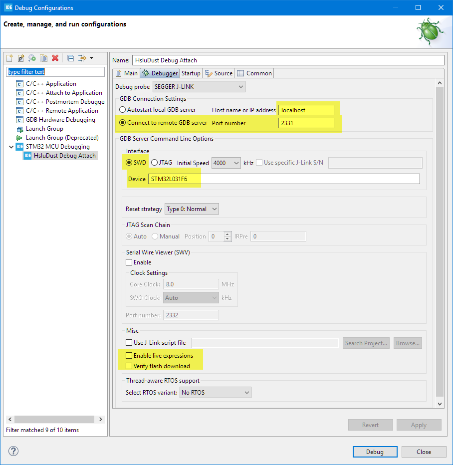 Eclipse Debug Clonfiguration