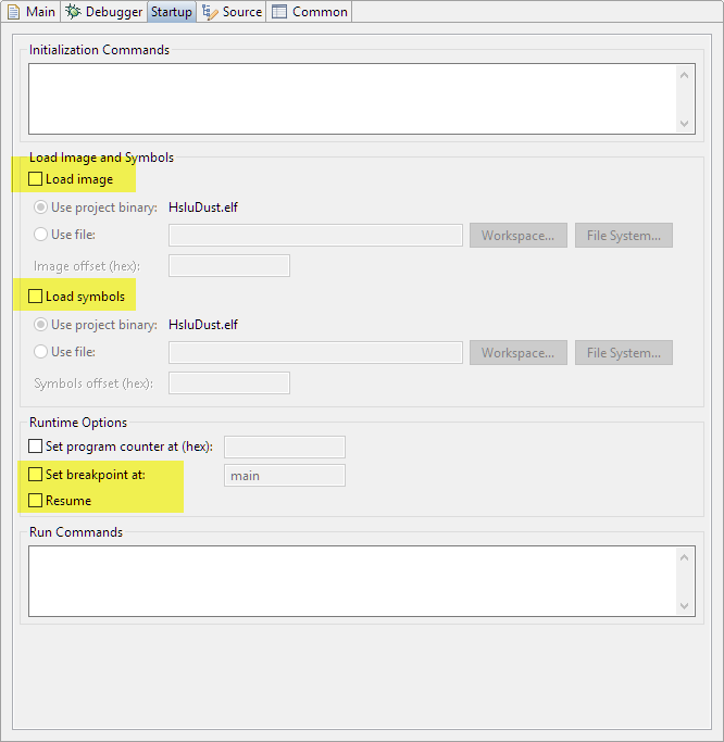 Eclipse Launch Configuration Startup Settings