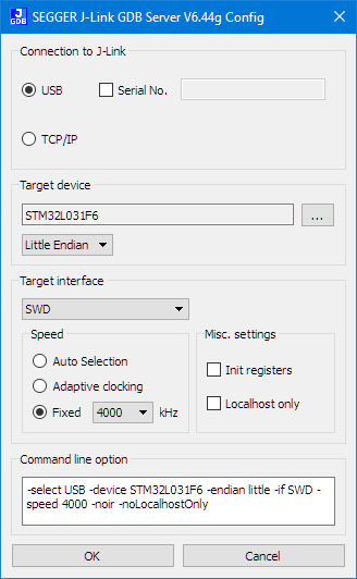 J-Link GDB Server Settings