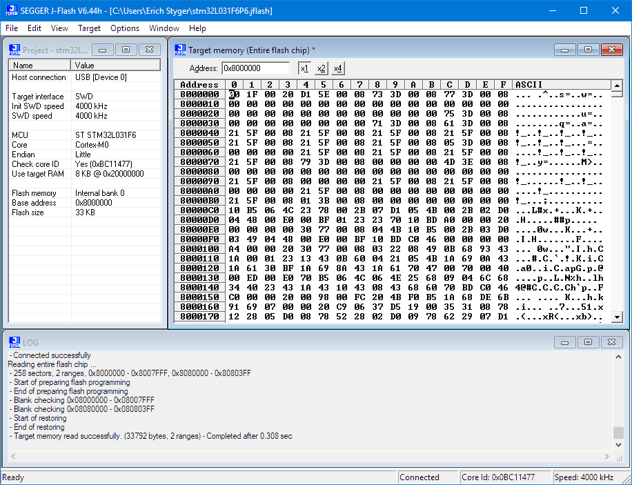 Reading the Flash of the STM32L031F6