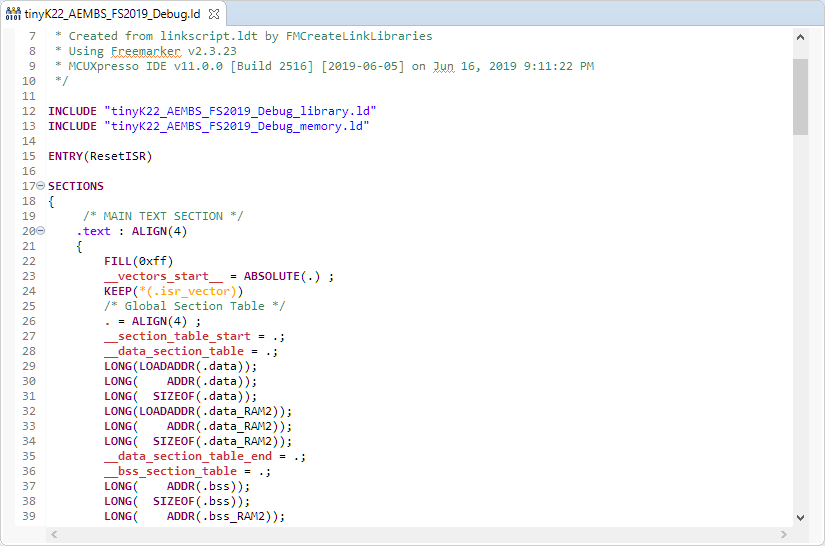 Editor Coloring for Linker File