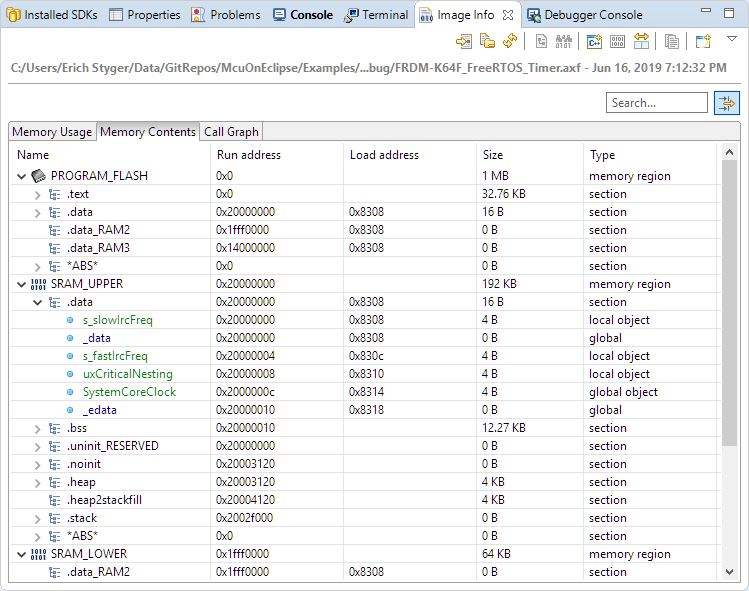 Image Info Memory Contents