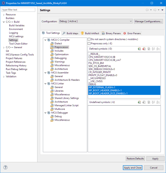 XIP Defines in Compiler Settings