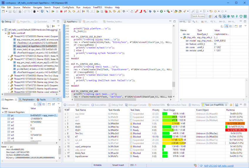 ESP32 debugging with FreeRTOS