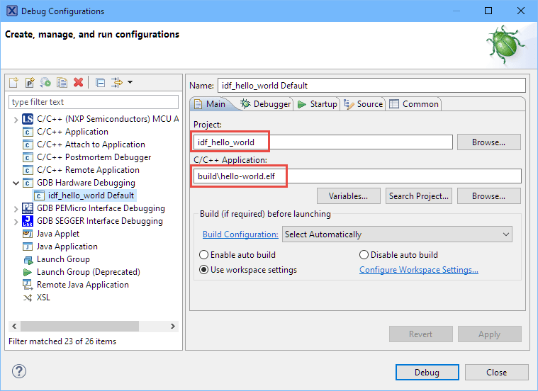 Main Launch Configuration Settings