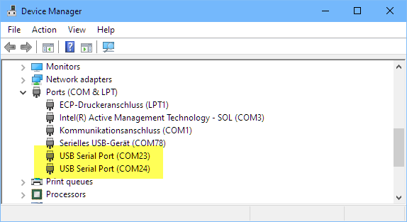 FT2232HL in the device manager
