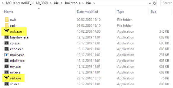 awk and sed in MCUXpresso IDE