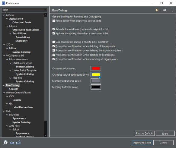 register change color setting