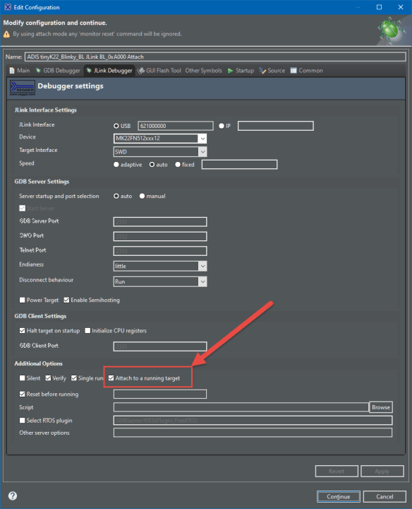 Attach to a running target