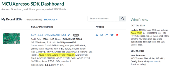 Azure RTOS from mcuxpresso.nxp.com