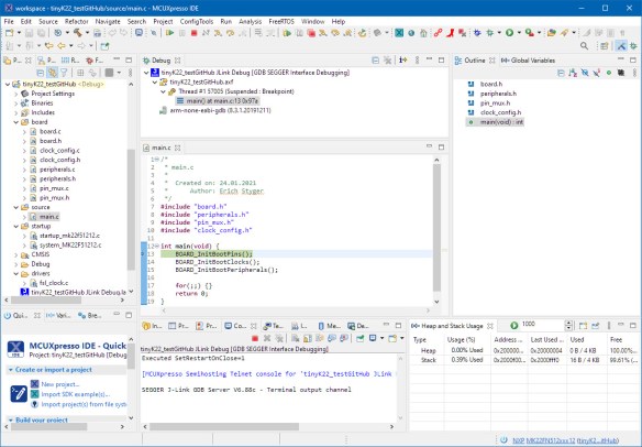 Debugging fresh GitHub SDK Project with MCUXpresso IDE