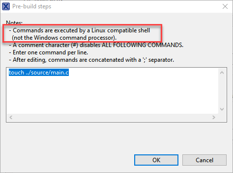 Build Step Dialog in MCUXpresso IDE