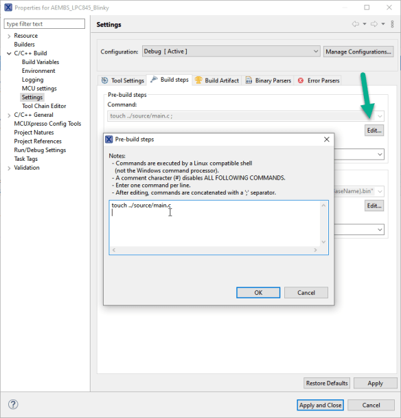 Pre-build Step to touch a file