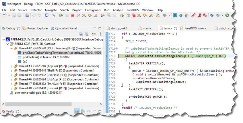 Attached and suspended a running target