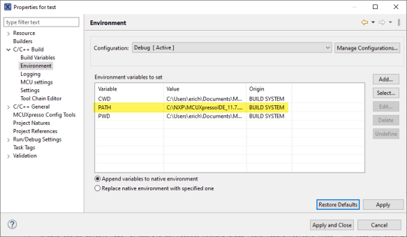 IDE Custom C/C++ Local Build Environment | MCU on Eclipse