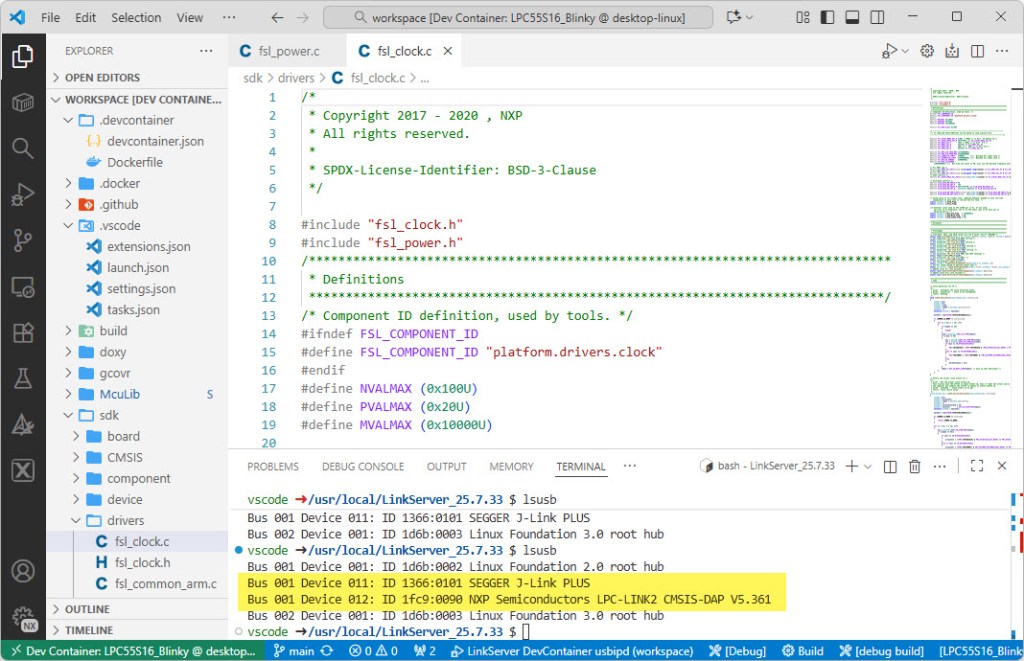 Shared Windows USB devices inside Linux Docker Development Container