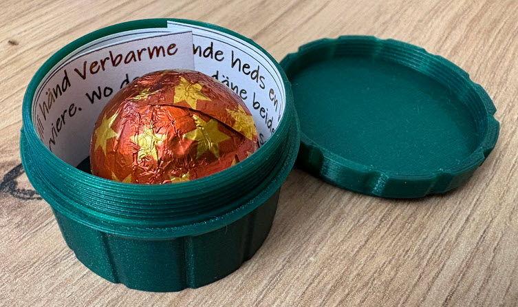 Container with text and sweets