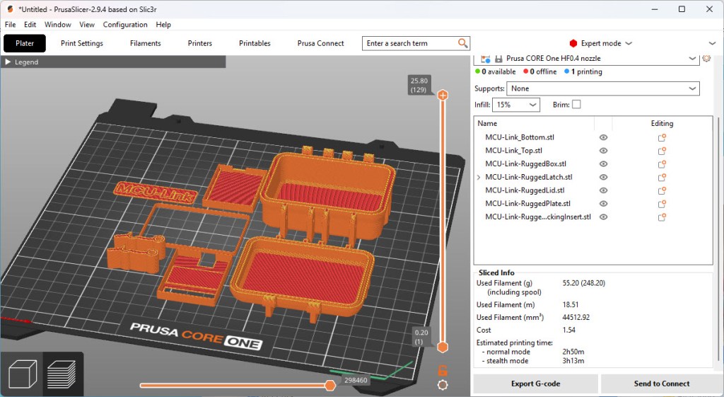 Sliced parts with PrusaSlicer