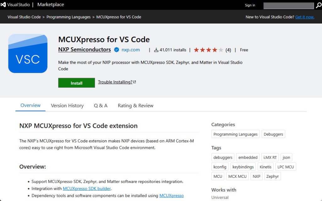 MCUXpresso for VS Code Extension