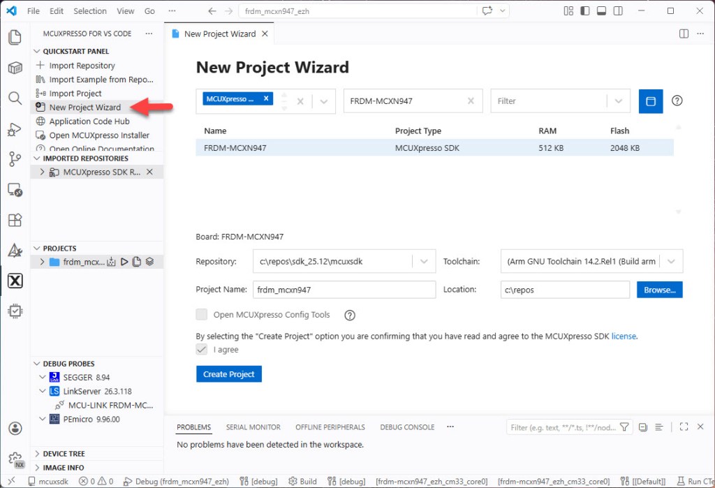 new MCUXpresso SDK Project