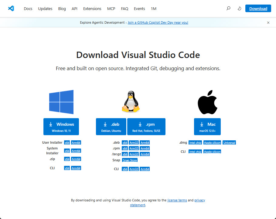 VS Code download page