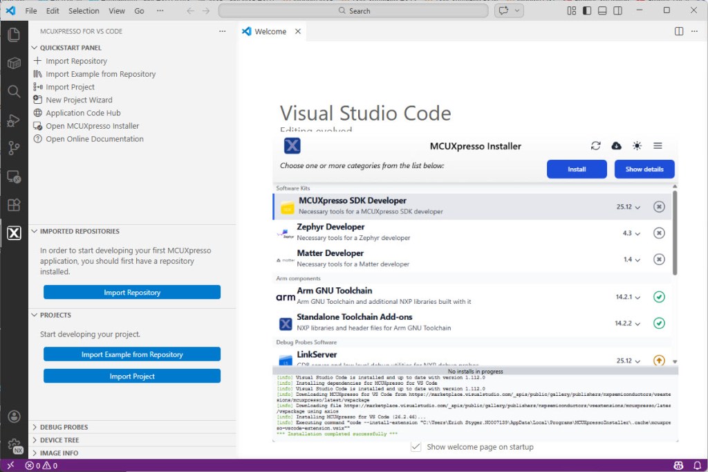 VS Code with MCUXpresso Installer