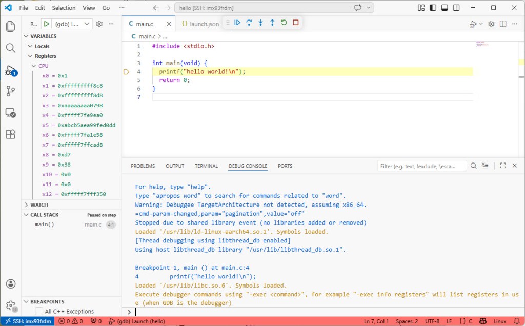 Debugging Linux Application with VS Code over SSH