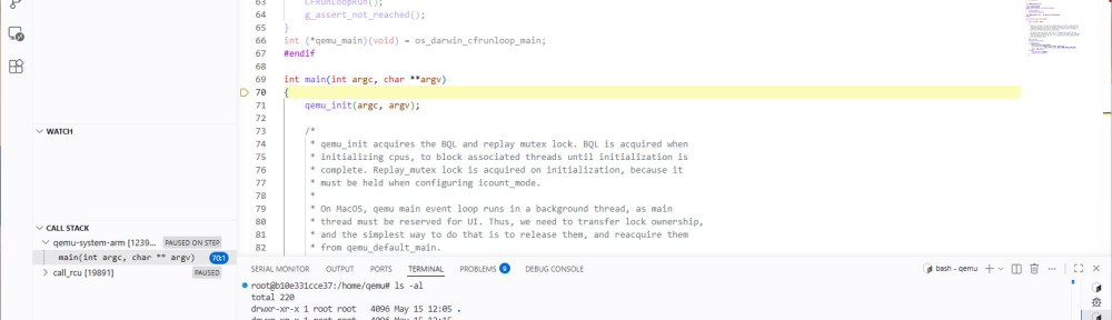 Debugging QEMU in container with VS Code