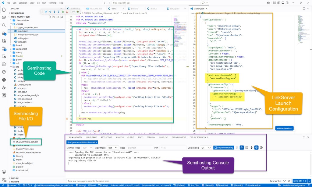 Semihosting with LinkServer in VS Code
